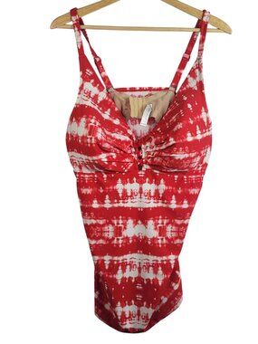Cacique Swim Women Balconette Underwire Tankini Red 40DD Built in Bra Tie Dye